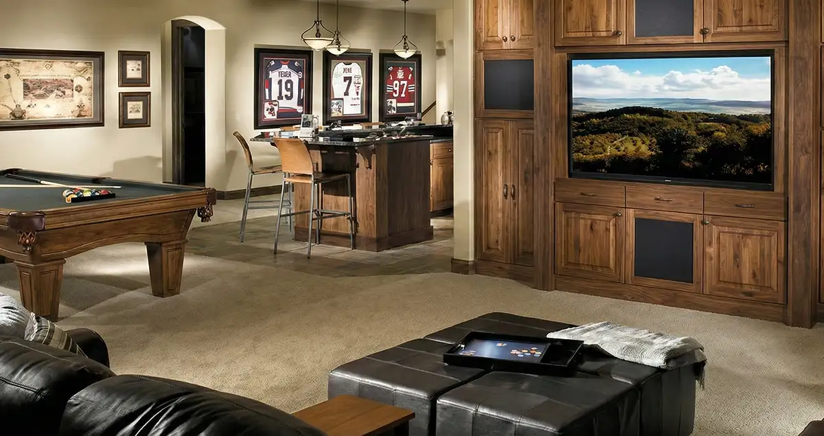 finished basement remodeling project transforming a basement into a comfortable living space in Jersey City, NJ