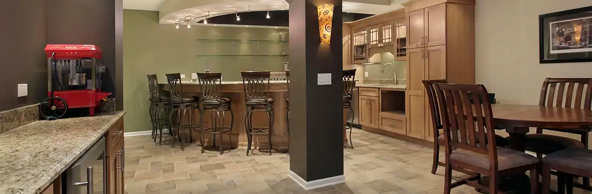 modern basement remodeling with custom finishes and open layout in a home in Jersey City, NJ