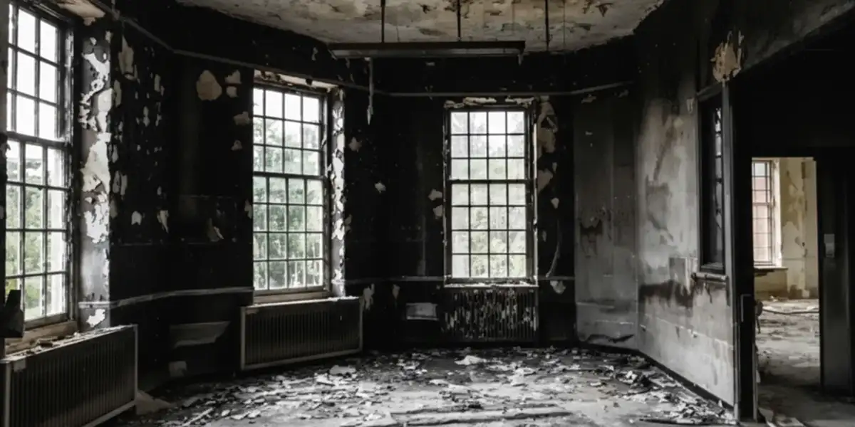fire damage repair addressing severe interior damage and smoke residue inside a burned home in Jersey City, NJ