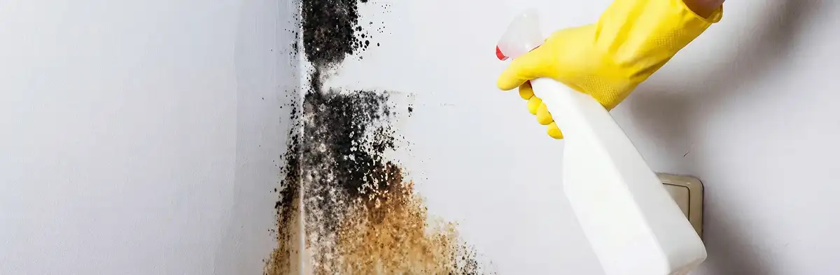 visible mold growth on an interior wall being treated during mold removal service in Jersey City, NJ