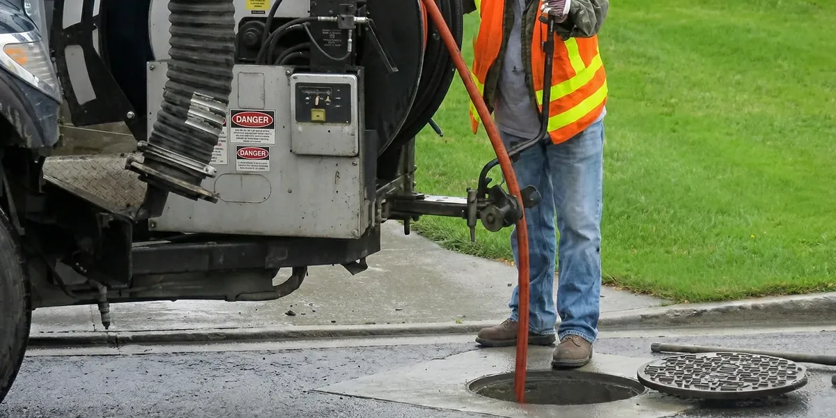 sewage clean up professionals using industrial equipment to remove contaminated wastewater in Jersey City, NJ