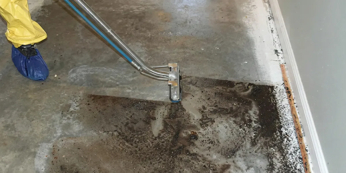 sewage removal technicians extracting contaminated wastewater from a residential floor in Jersey City, NJ
