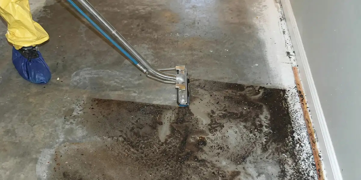sewage removal technicians extracting contaminated wastewater from a residential floor in Jersey City, NJ
