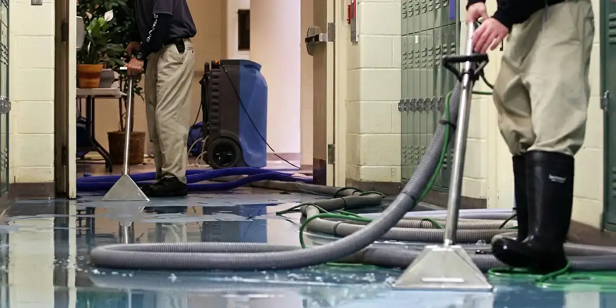 water damage restoration technicians performing professional water extraction inside a property in Jersey City, NJ